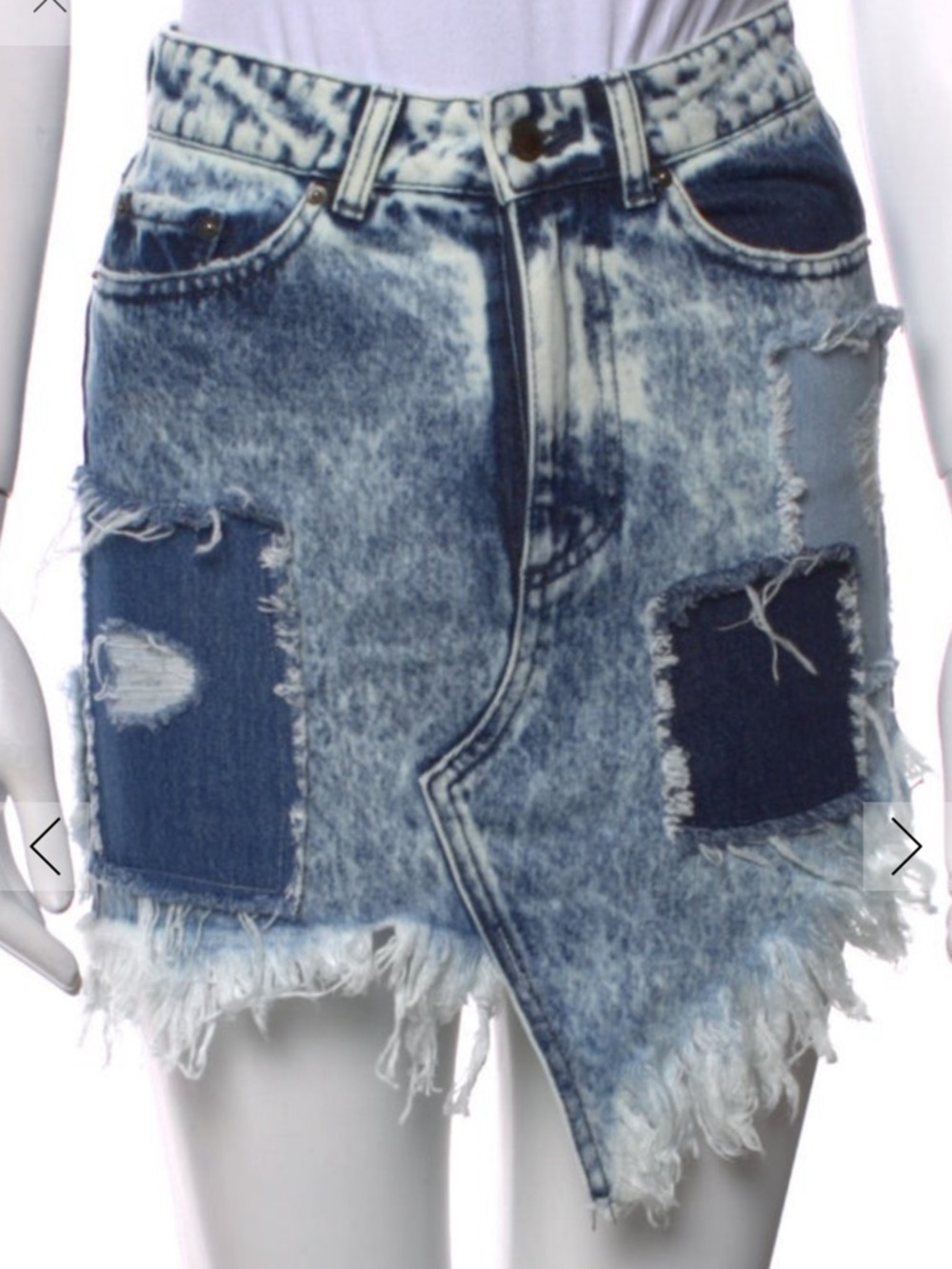 Distressed High-Waist Denim skirt- Blue